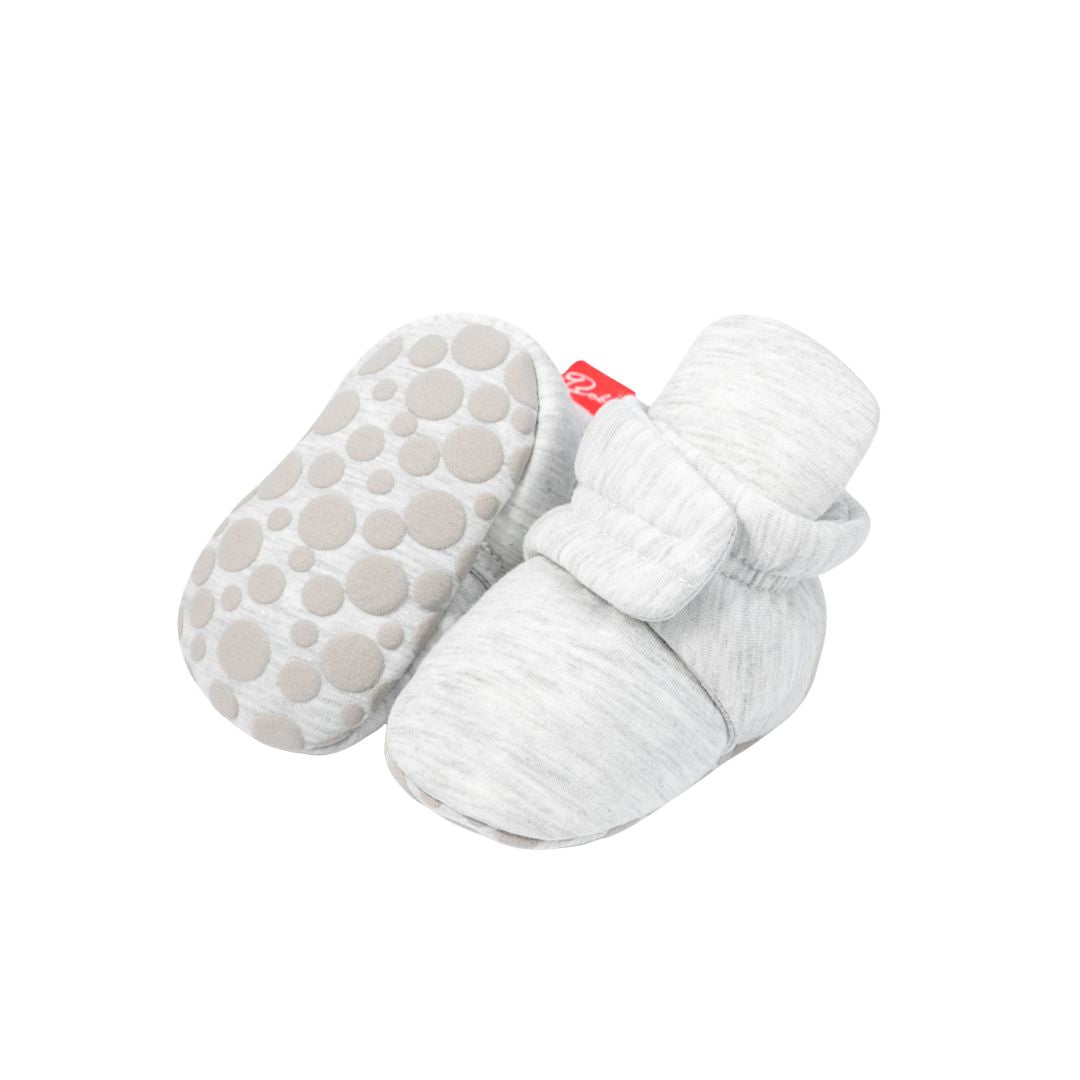 Cotton Baby Booties with Gripper Soles - Light Grey Polar Feet