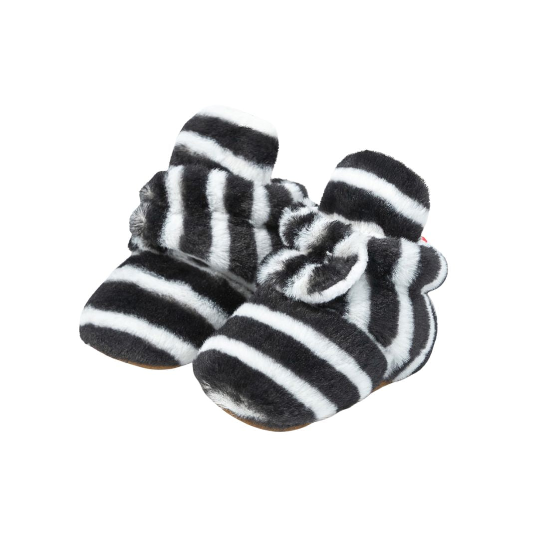 Faux Fur Baby Booties with Grippers - Black Polar Feet