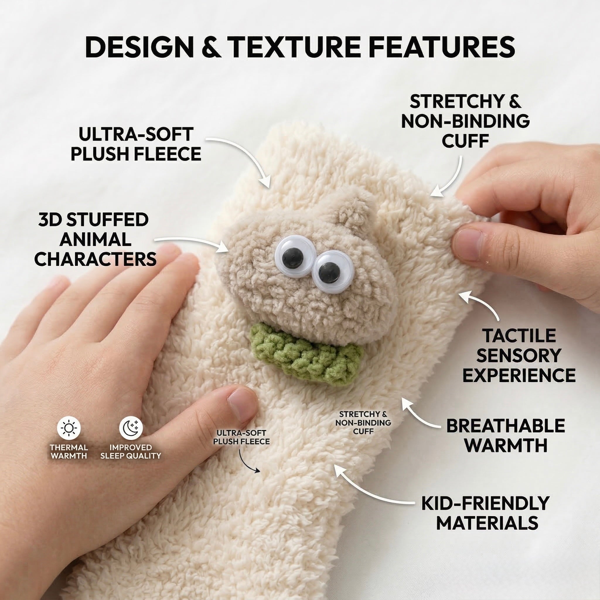 Kids Animal Fuzzy Socks - White Polar Feet