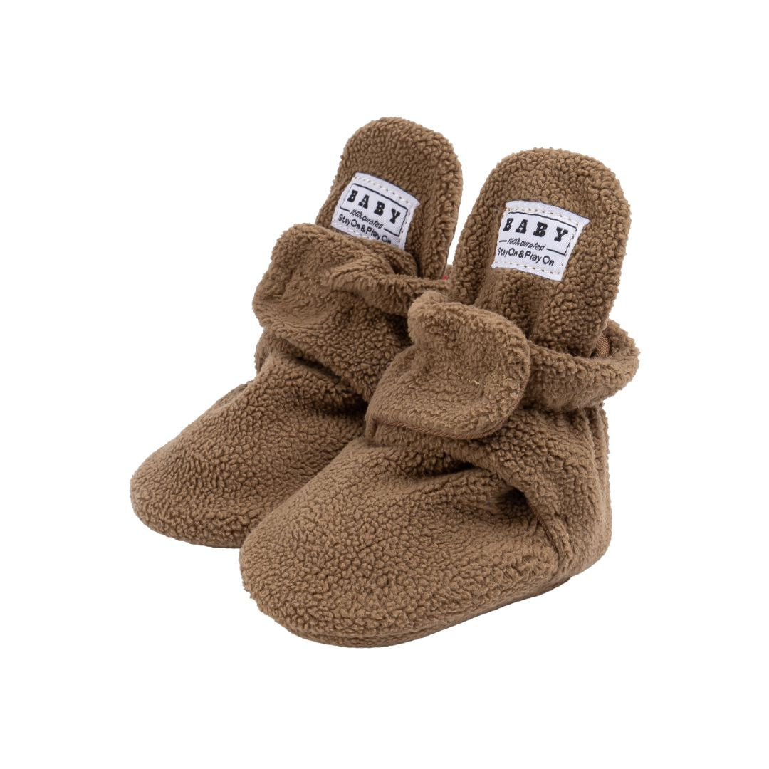 Fleece Baby Booties with Non-Slip Grippers - Brown Polar Feet