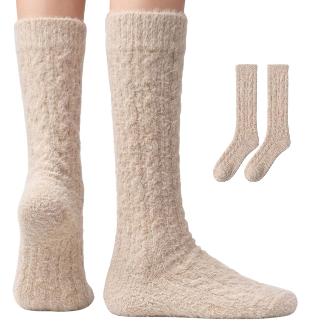 Cable Knit Over-the-Knee Socks - Pink/White/Tan Polar Feet
