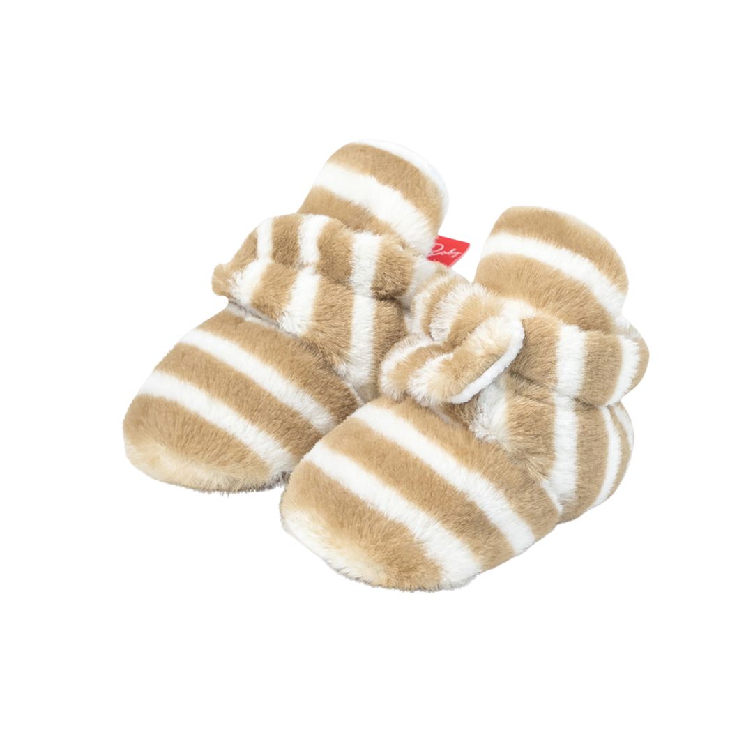 Faux Fur Baby Booties with Grippers - Khaki Polar Feet