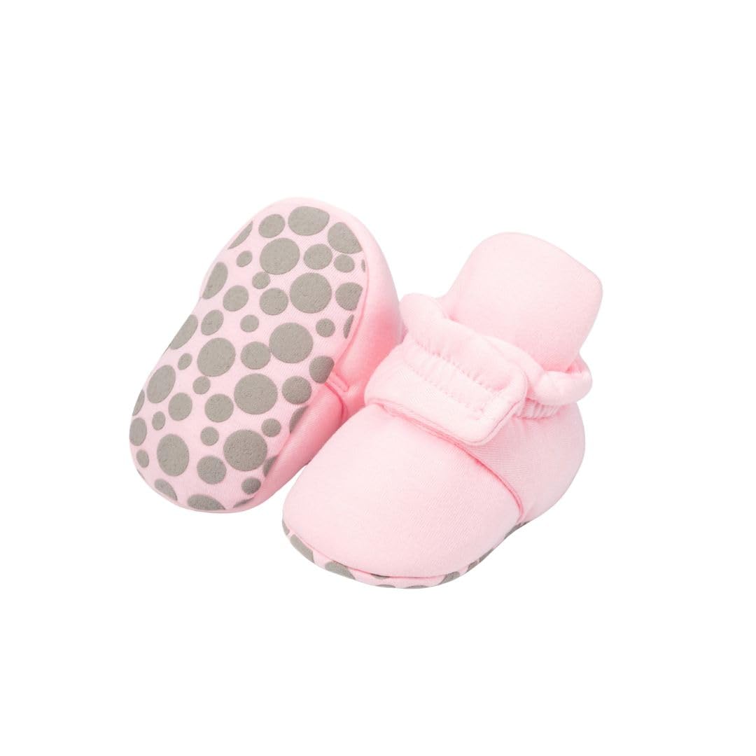Cotton Baby Booties with Gripper Soles - Pink Polar Feet