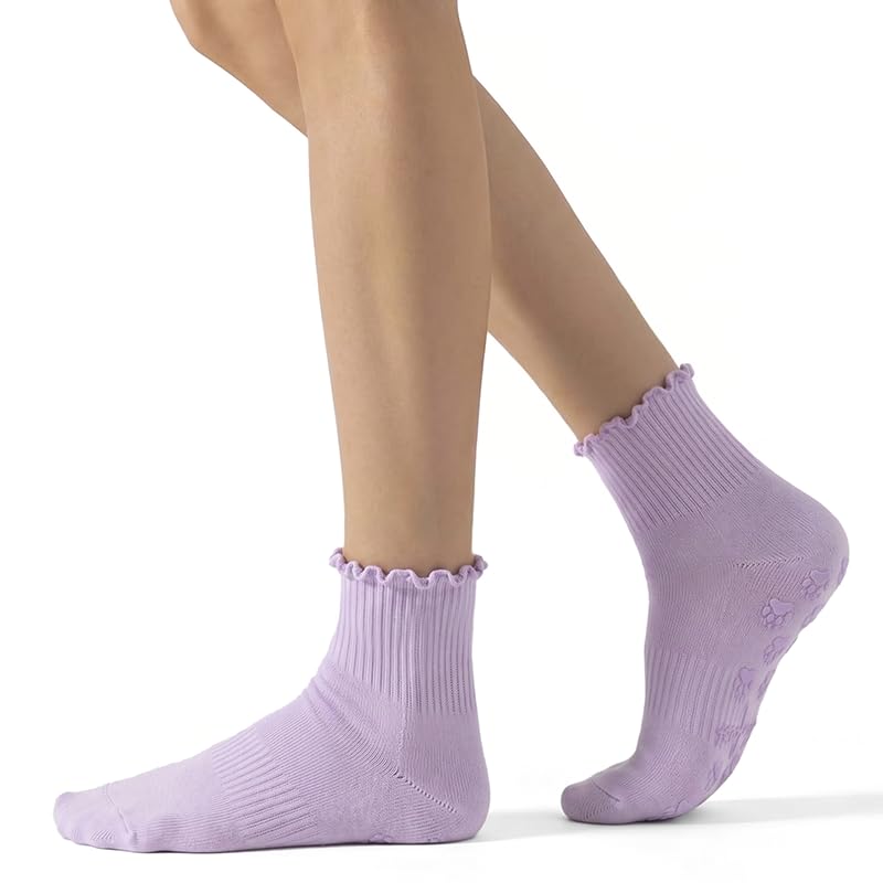 Polar Feet Crew Yoga Socks in Lavender - Non-Slip Sole - Photo 1