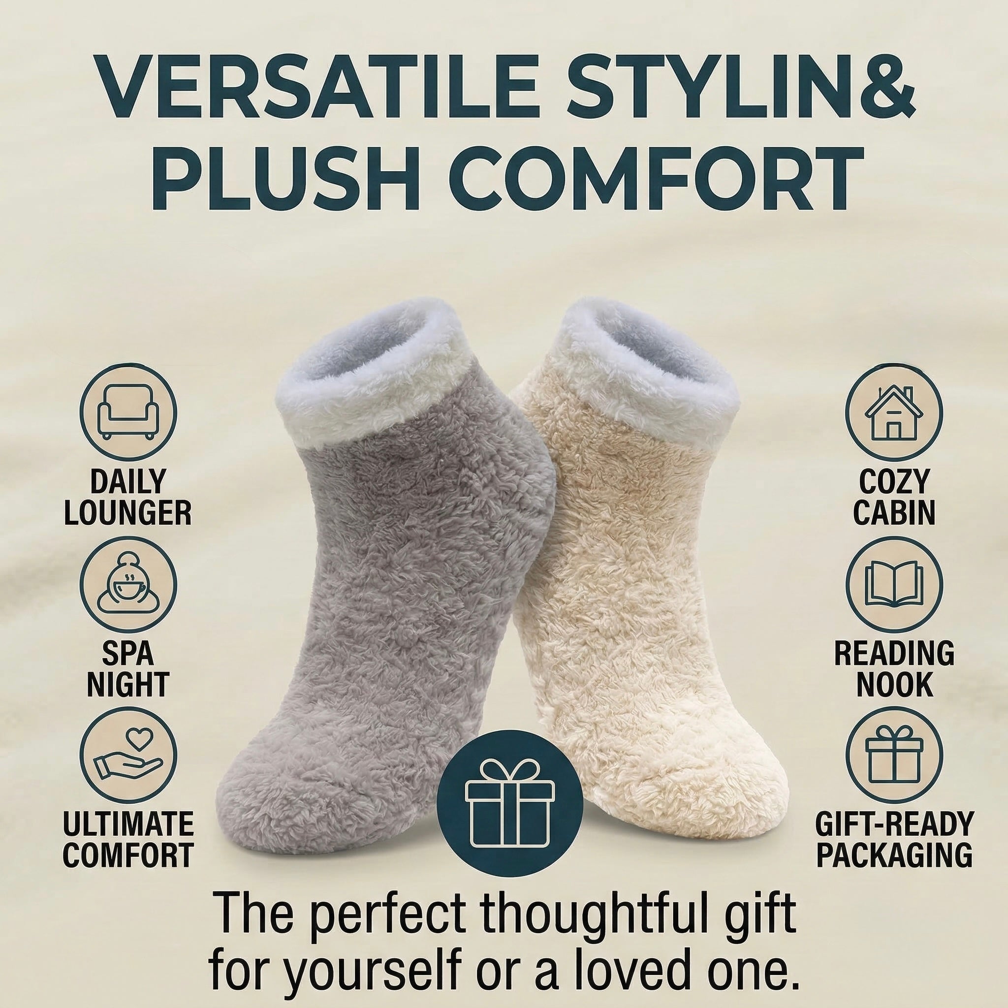 Fluffy Ankle Socks - Black/Gray/Brown Polar Feet