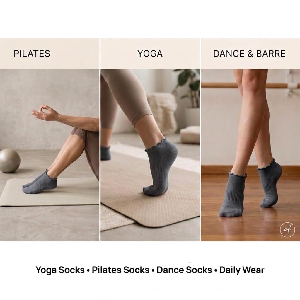 Polar Feet Ankle Yoga Socks in Cloud Grey - Regular Sole - Photo 4
