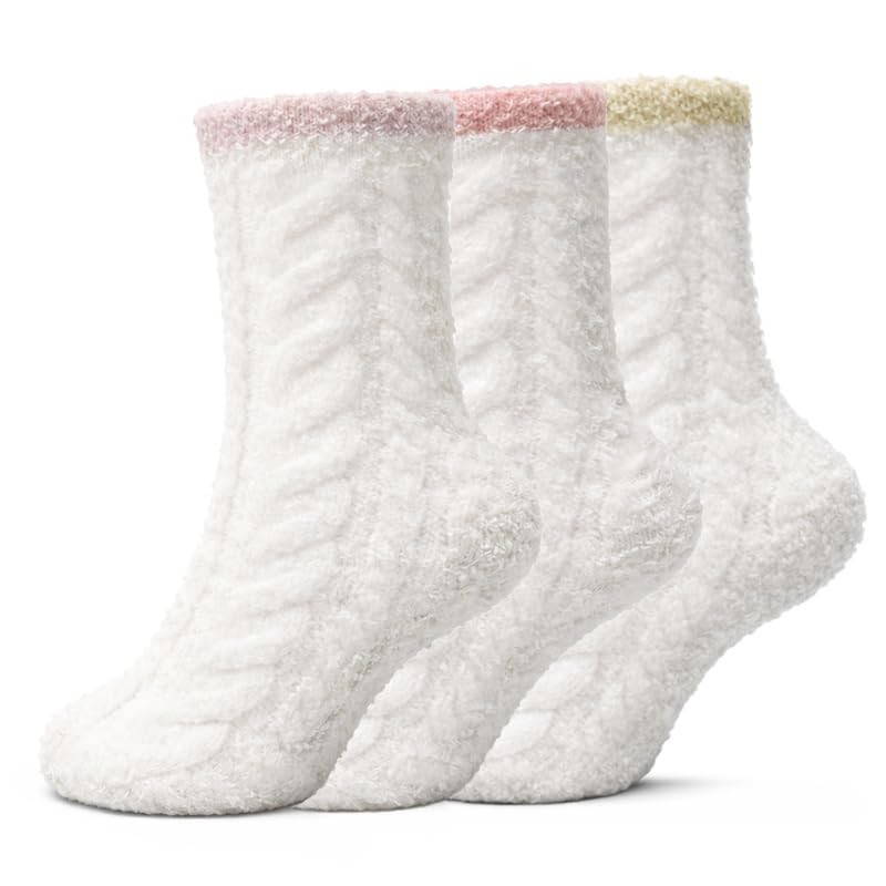 Kids Cream Fuzzy Socks 3-Pack - Pink, Peach & Yellow - view 1