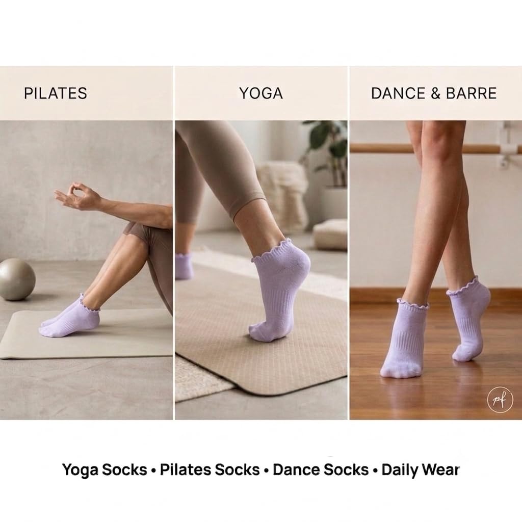 Polar Feet Ankle Yoga Socks in Lavender - Regular Sole - Photo 4