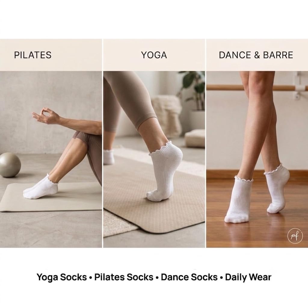 Polar Feet Ankle Yoga Socks in White - Regular Sole - Photo 4