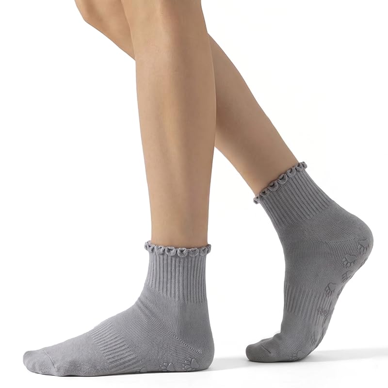 Polar Feet Crew Yoga Socks in Cloud Grey - Non-Slip Sole - Photo 1