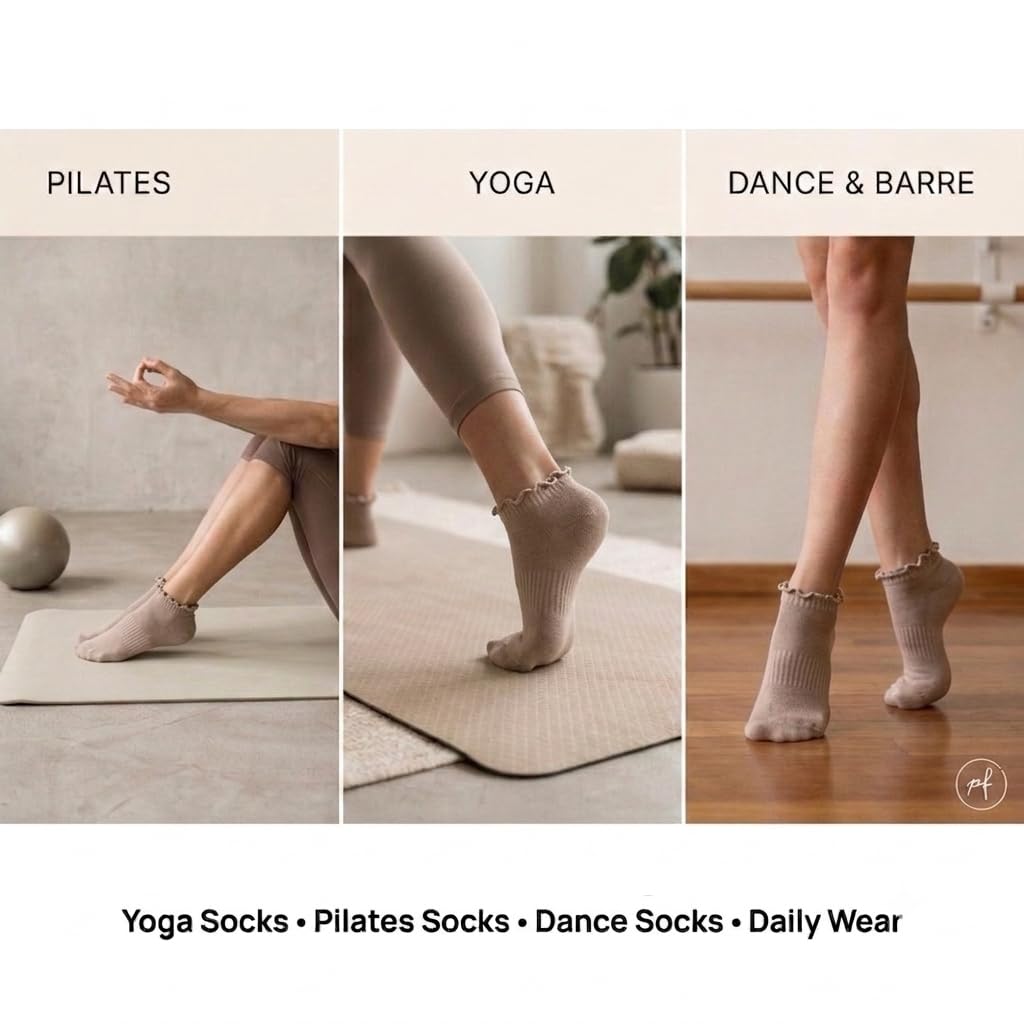 Polar Feet Ankle Yoga Socks in Latte - Regular Sole - Photo 4