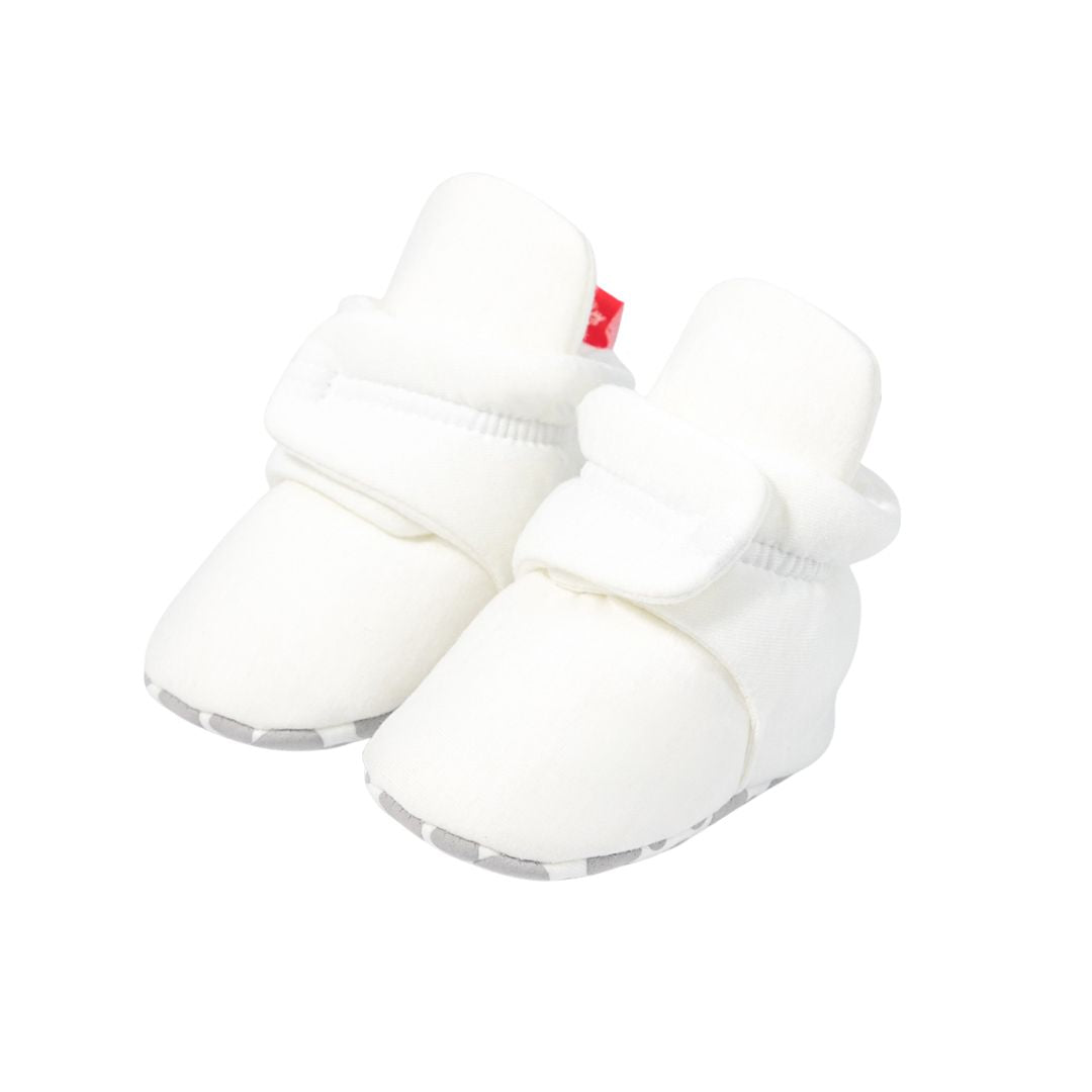 Cotton Baby Booties with Gripper Soles - White Polar Feet