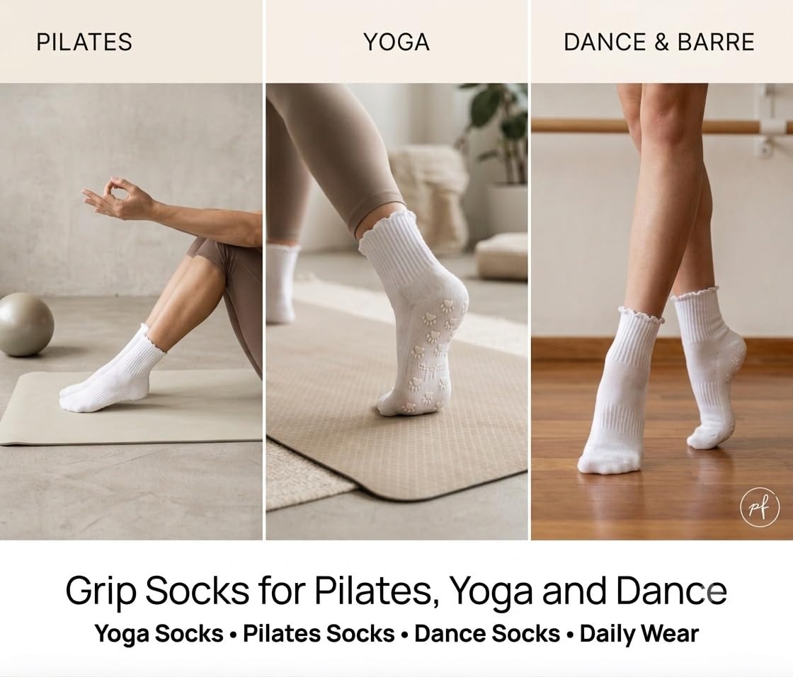 Polar Feet Crew Yoga Socks in White - Non-Slip Sole - Photo 2