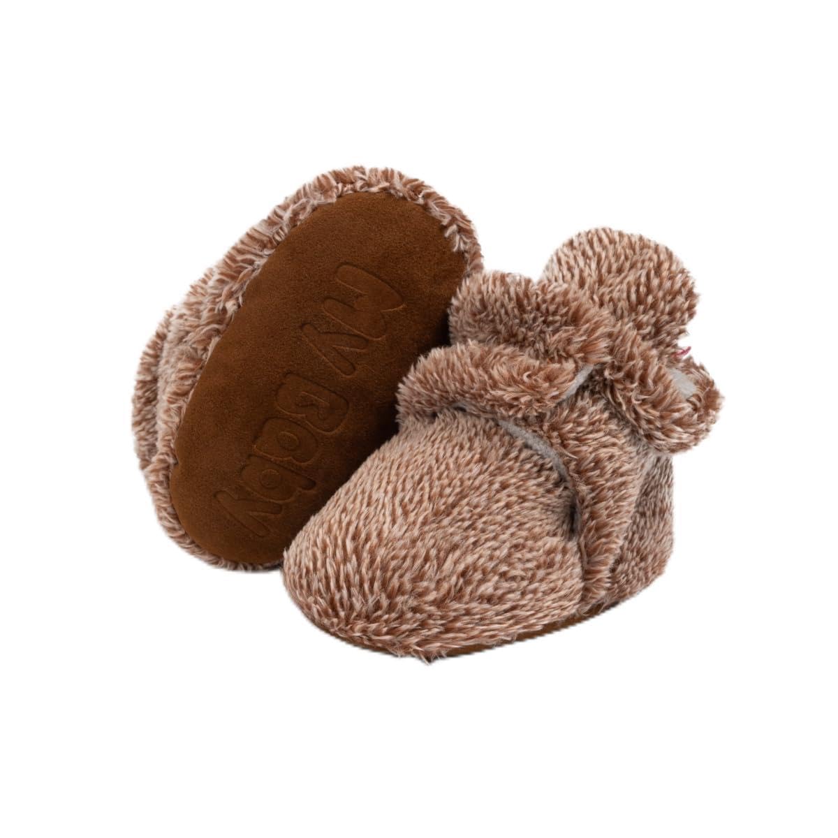 Faux Furry Baby Booties with Grippers - Brown Polar Feet