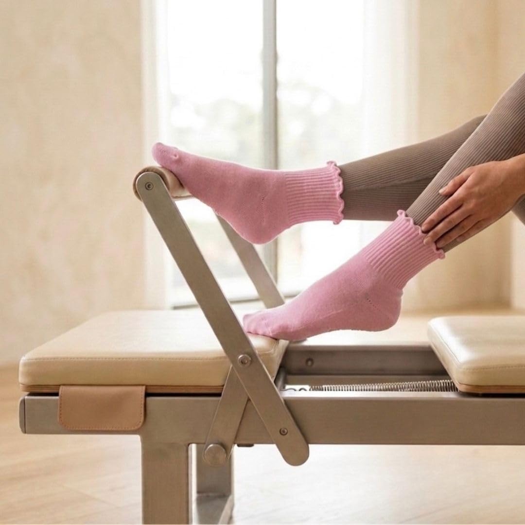 Polar Feet Crew Yoga Socks in Baby Pink - Regular Sole - Photo 1