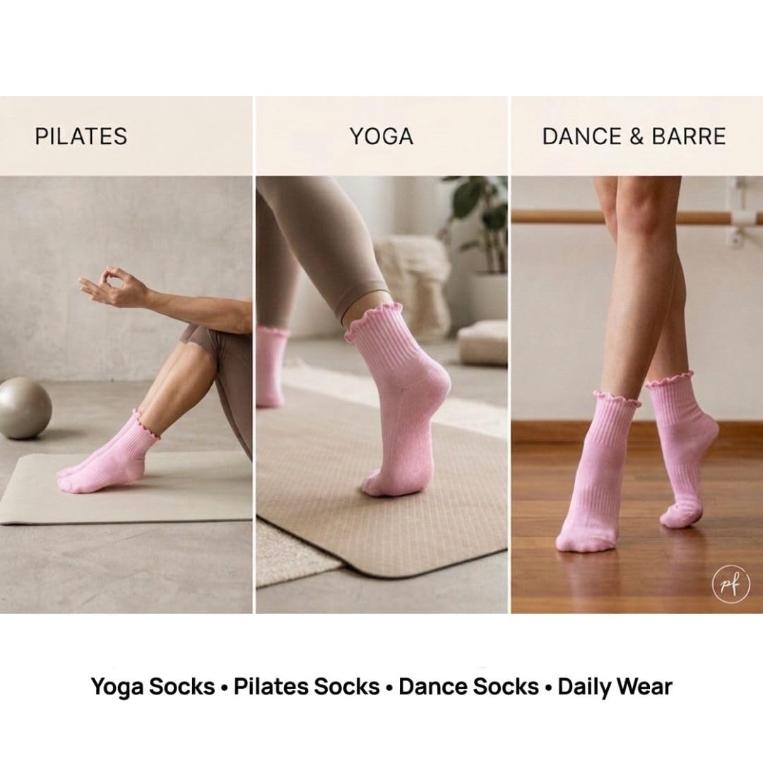 Polar Feet Crew Yoga Socks in Baby Pink - Regular Sole - Photo 4