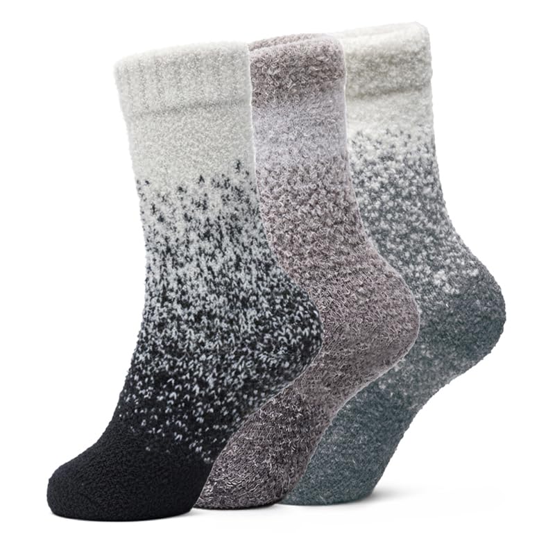 Kids Two-Color Fuzzy Socks 3-Pack - Black, Coffee & Dark Gray - view 1