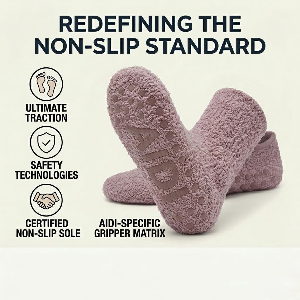Non-Slip Fuzzy Crew Socks - Oatmeal | Polar Feet