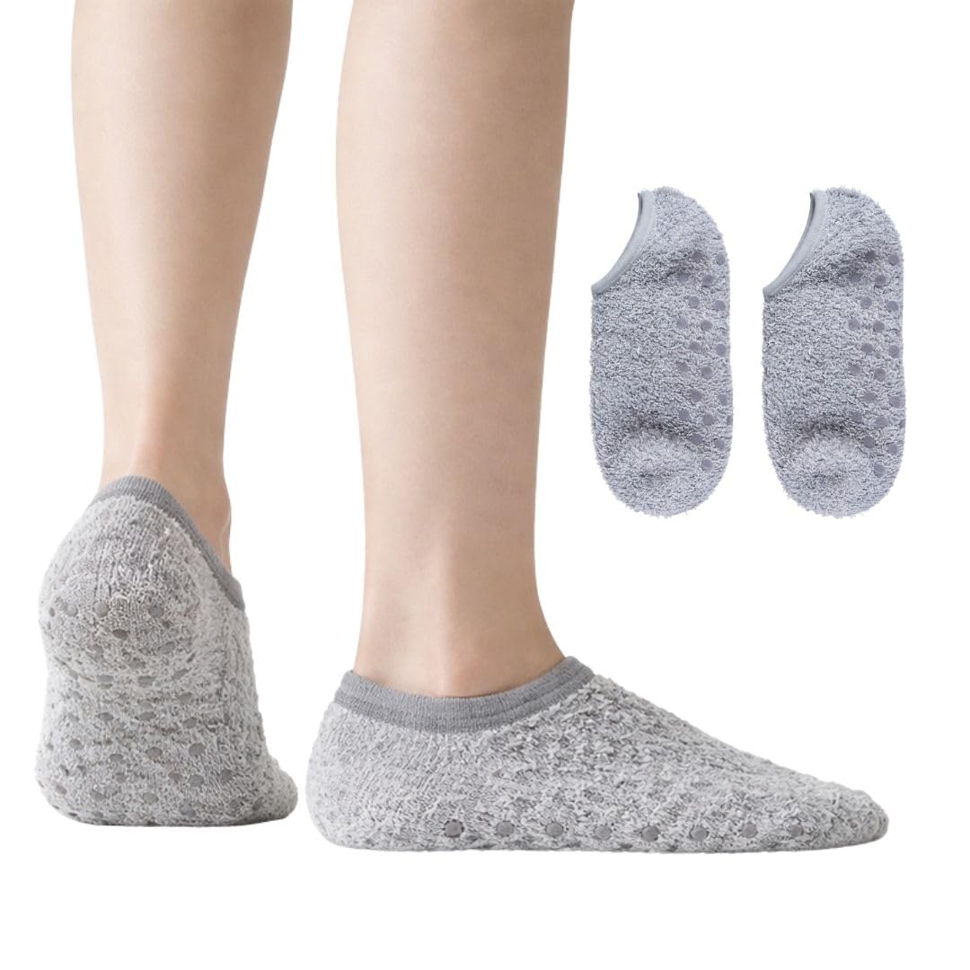 Non-Slip Fuzzy No-Show Socks - Midnight Black/Gray/Dusty Blue | Polar Feet
