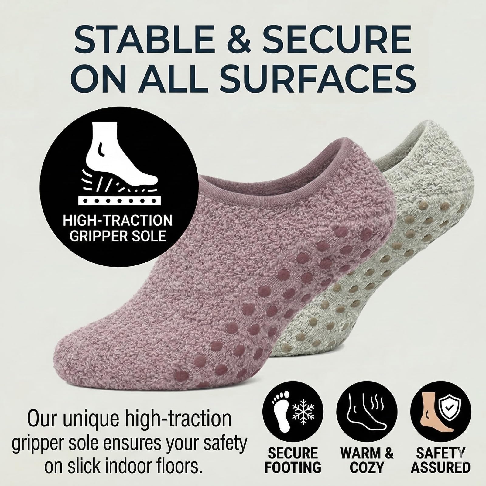 Non-Slip Fuzzy No-Show Socks - White/Light Gray/Gray | Polar Feet