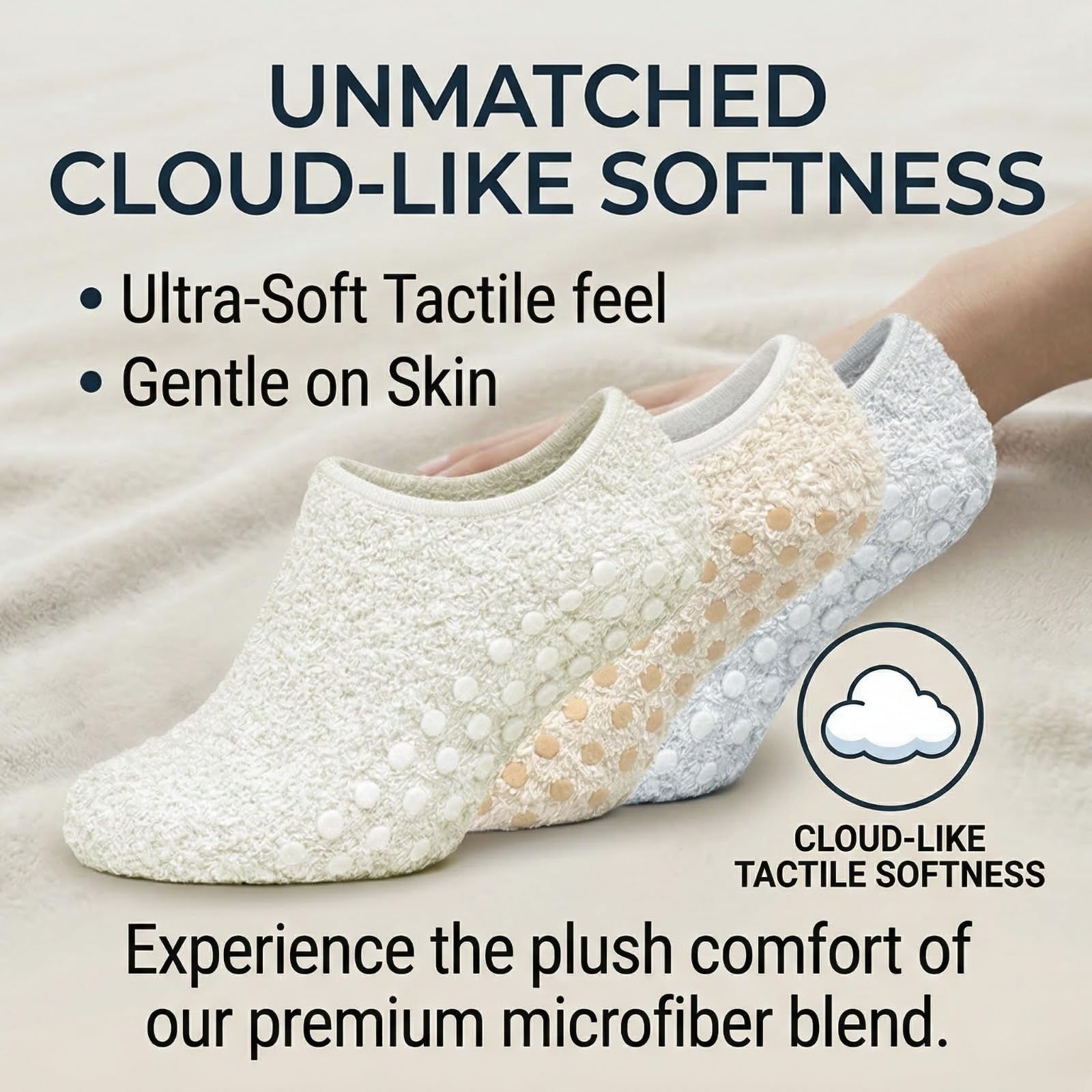 Non-Slip Fuzzy No-Show Socks - White/Light Gray/Gray | Polar Feet