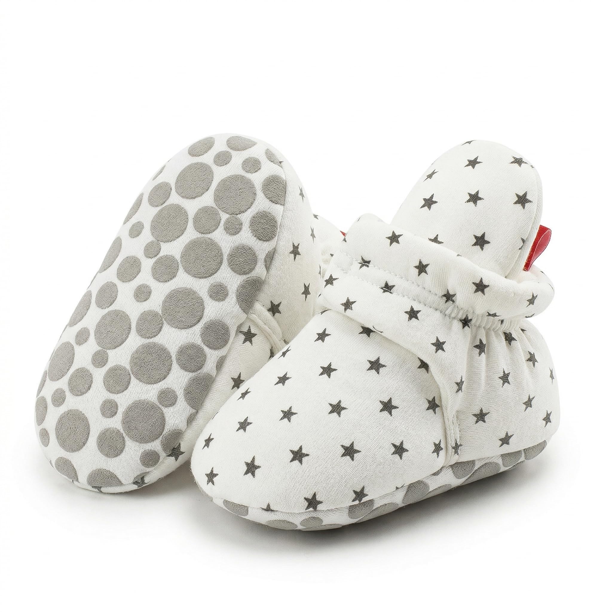 Cotton Star Baby Booties with Gripper Soles - White Star Polar Feet