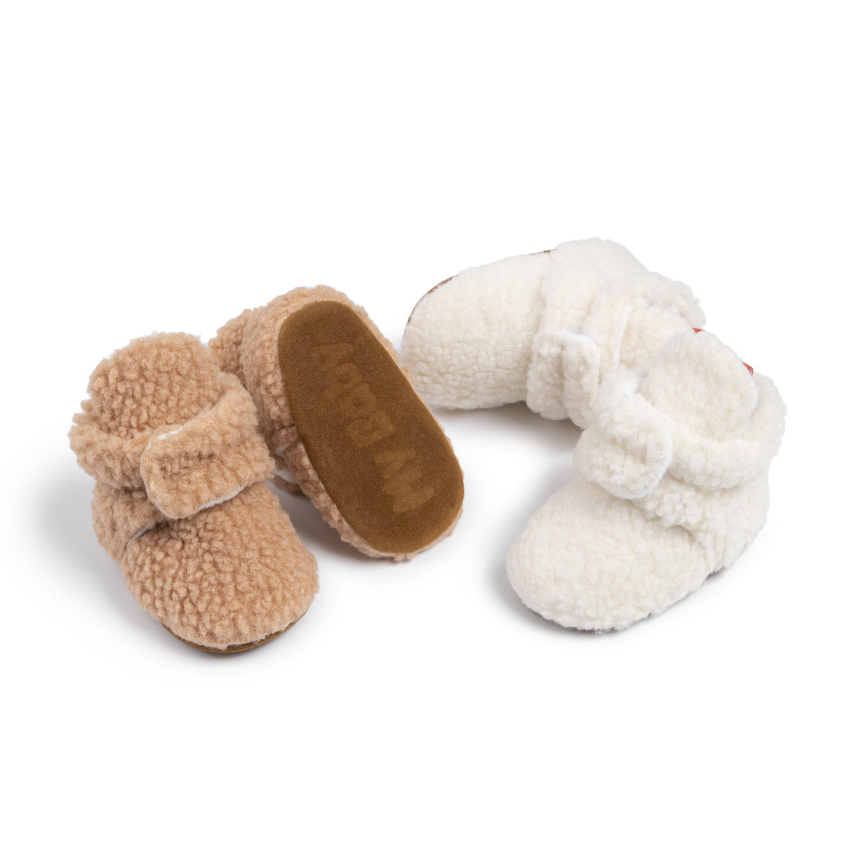 Berber Baby Booties with Snap Closure - White Polar Feet
