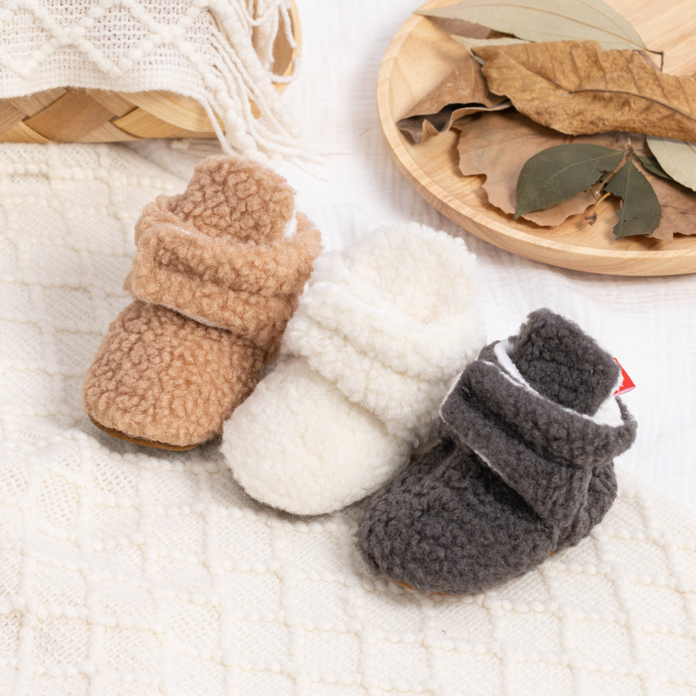 Berber Baby Booties with Snap Closure - Grey Polar Feet