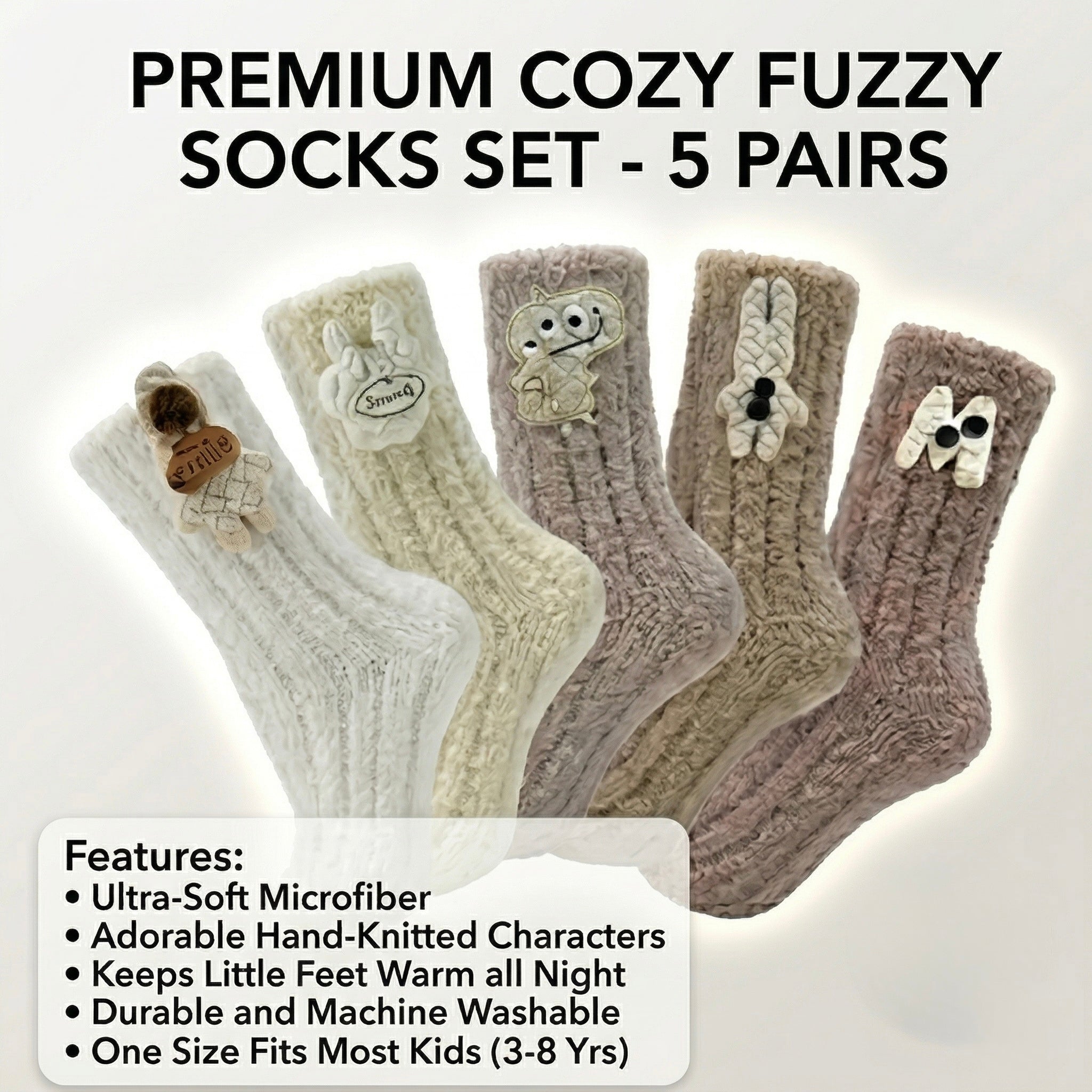 Kids Animal Fuzzy Socks - Blue/Gray/Black/Mauve/Oatmeal Polar Feet