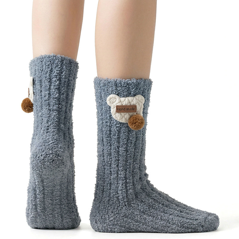 Kids Animal Fuzzy Socks - Green/Blue/Gray/Black/Mauve Polar Feet