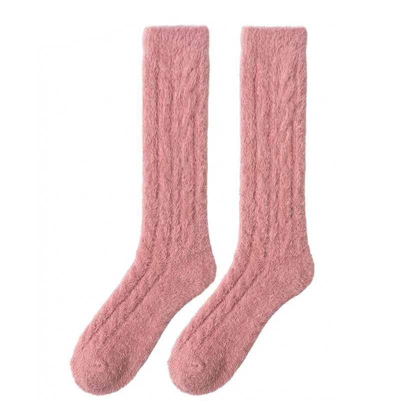 Cable Knit Over-the-Knee Socks - Rose Pink Polar Feet