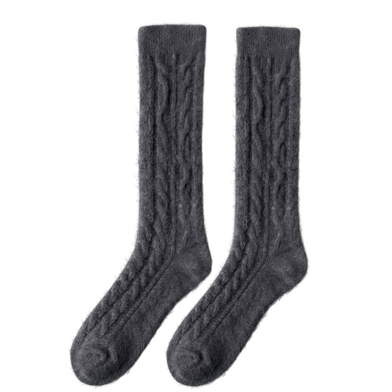 Cable Knit Over-the-Knee Socks - Charcoal Gray Polar Feet