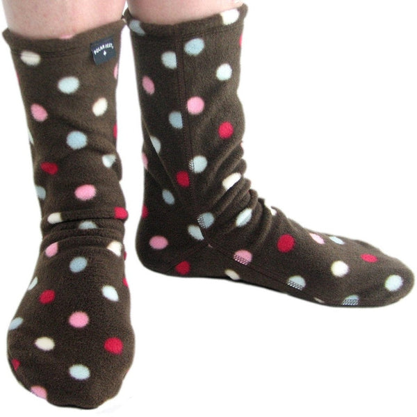 Handmade Women's Polar Fleece Sock Slippers - Mid Calf, Blue Snowflake Pattern, Size 7-9