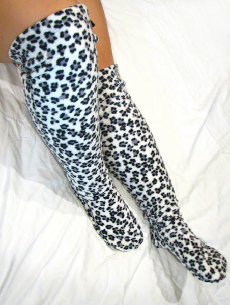 Over the Knee Fleece Socks Snow Leopard