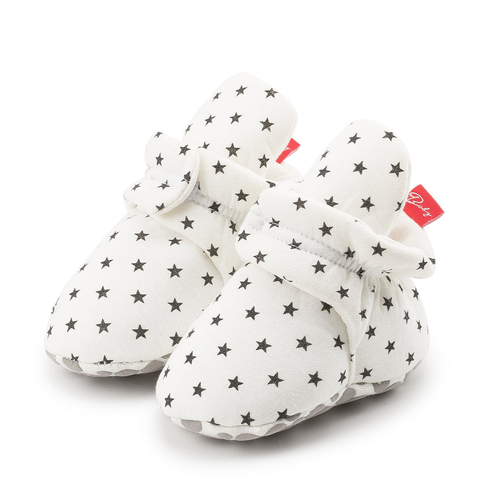 Cotton Star Baby Booties with Gripper Soles - White Star Polar Feet