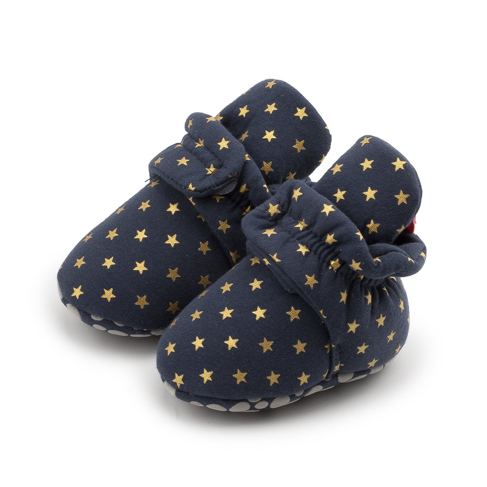 Cotton Star Baby Booties with Gripper Soles - Dark Blue Star Polar Feet