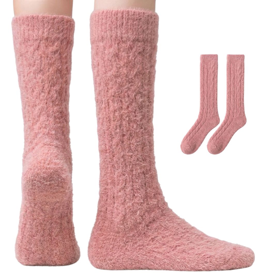 Cable Knit Over-the-Knee Socks - Gray/Pink/Tan Polar Feet
