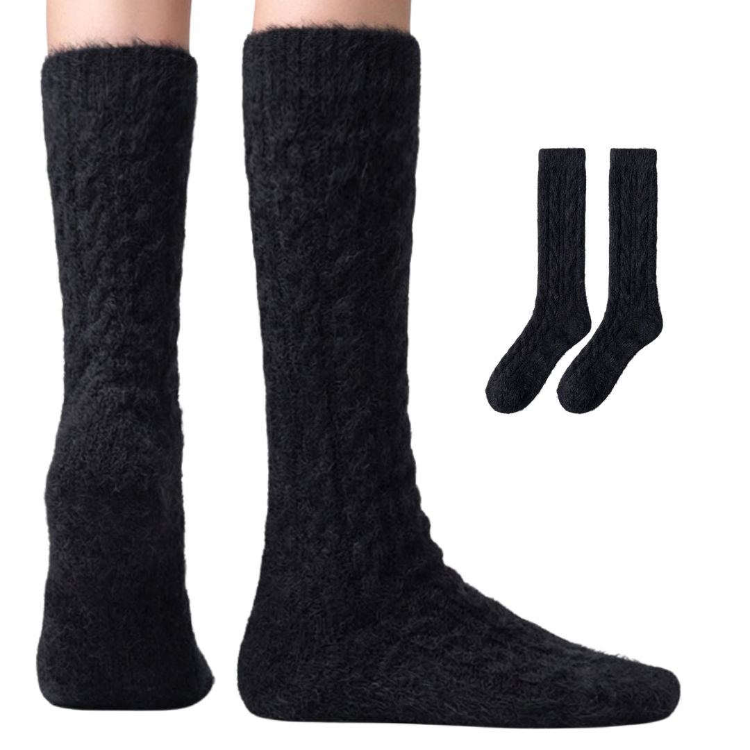 Cable Knit Over-the-Knee Socks - Black/Gray/Cream Polar Feet