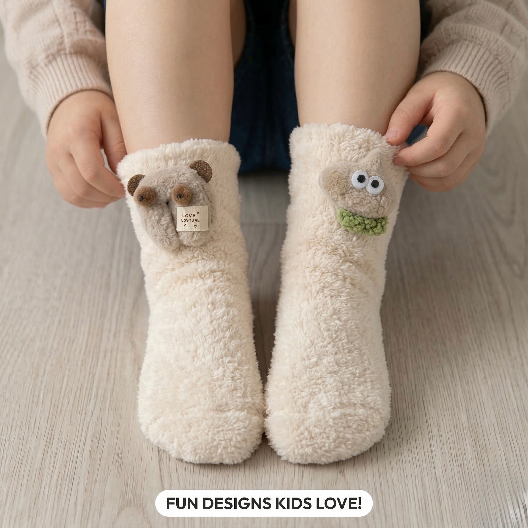 Kids Animal Fuzzy Socks -  White Polar Feet