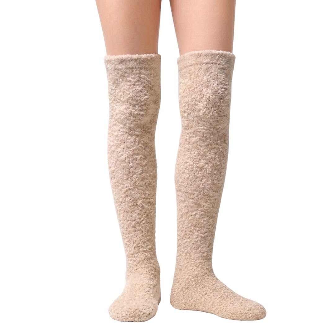 Women's Fuzzy Knee-High Socks - Oatmeal - view 1