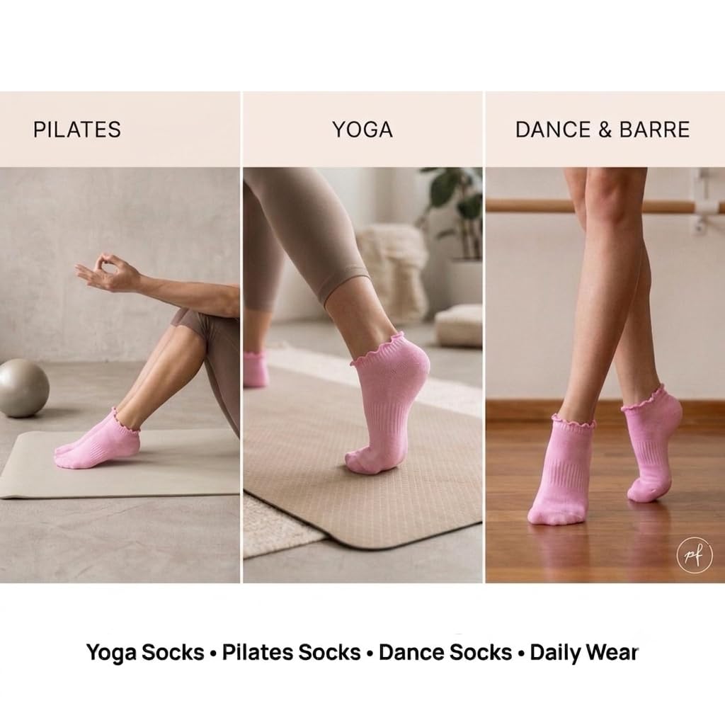 Polar Feet Ankle Yoga Socks in Baby Pink - Regular Sole - Photo 4