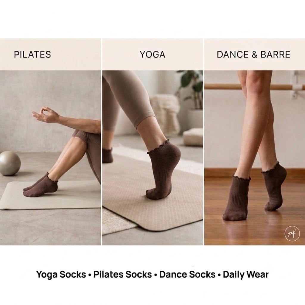 Polar Feet Ankle Yoga Socks in Espresso - Regular Sole - Photo 4