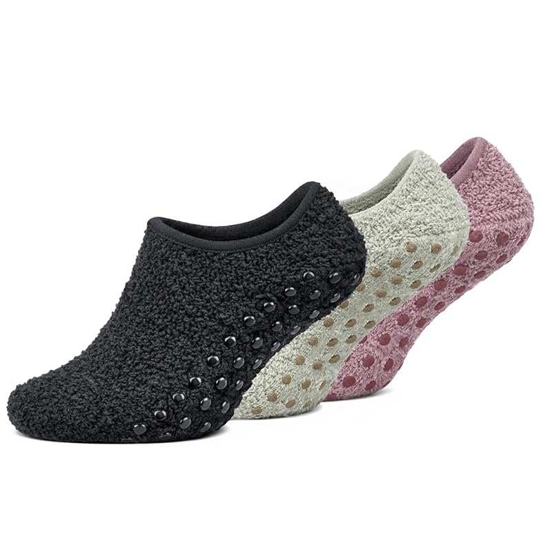 Non-Slip Fuzzy No-Show Socks - Midnight Black/Sage Green/Coffee | Polar Feet
