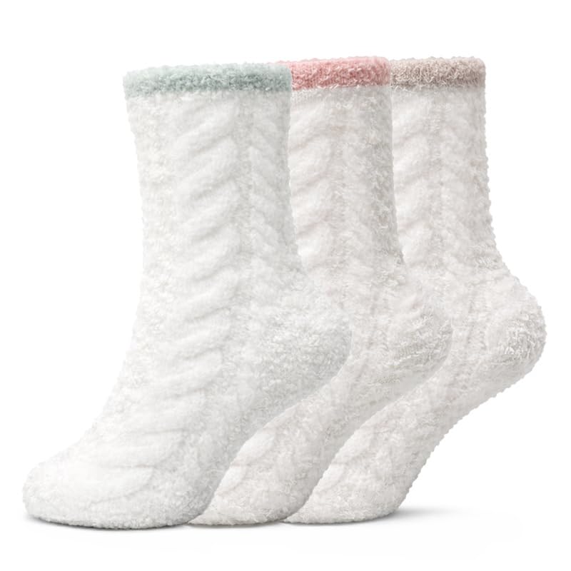 Kids Cream Fuzzy Socks 3-Pack - Green, Peach & Khaki - view 1