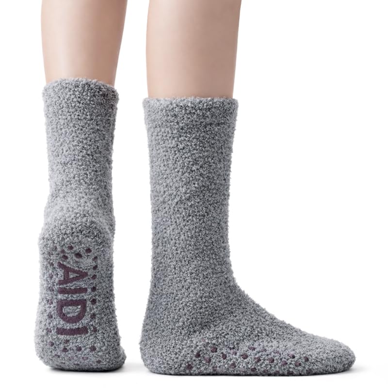 Non-Slip Fuzzy Crew Socks - Charcoal Gray | Polar Feet