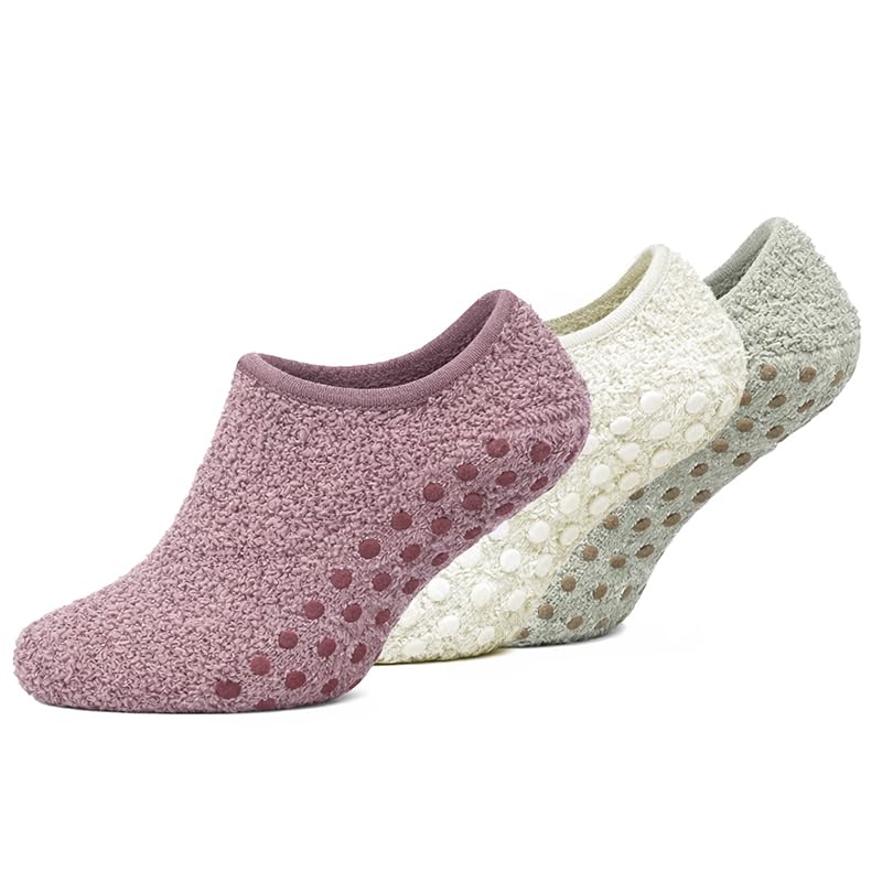 Non-Slip Fuzzy No-Show Socks - Coffee/White/Sage Green | Polar Feet