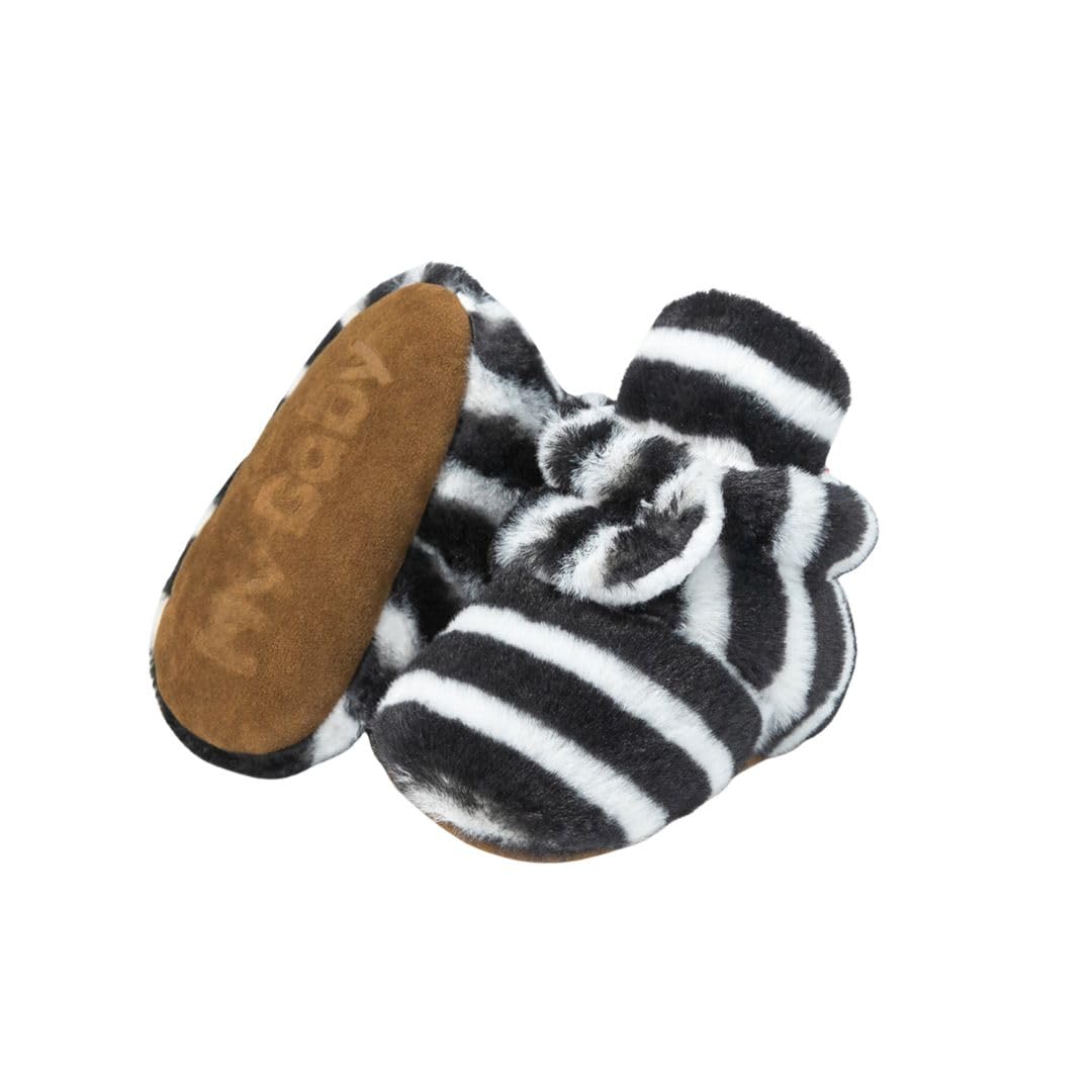 Faux Fur Baby Booties with Grippers - Black Polar Feet