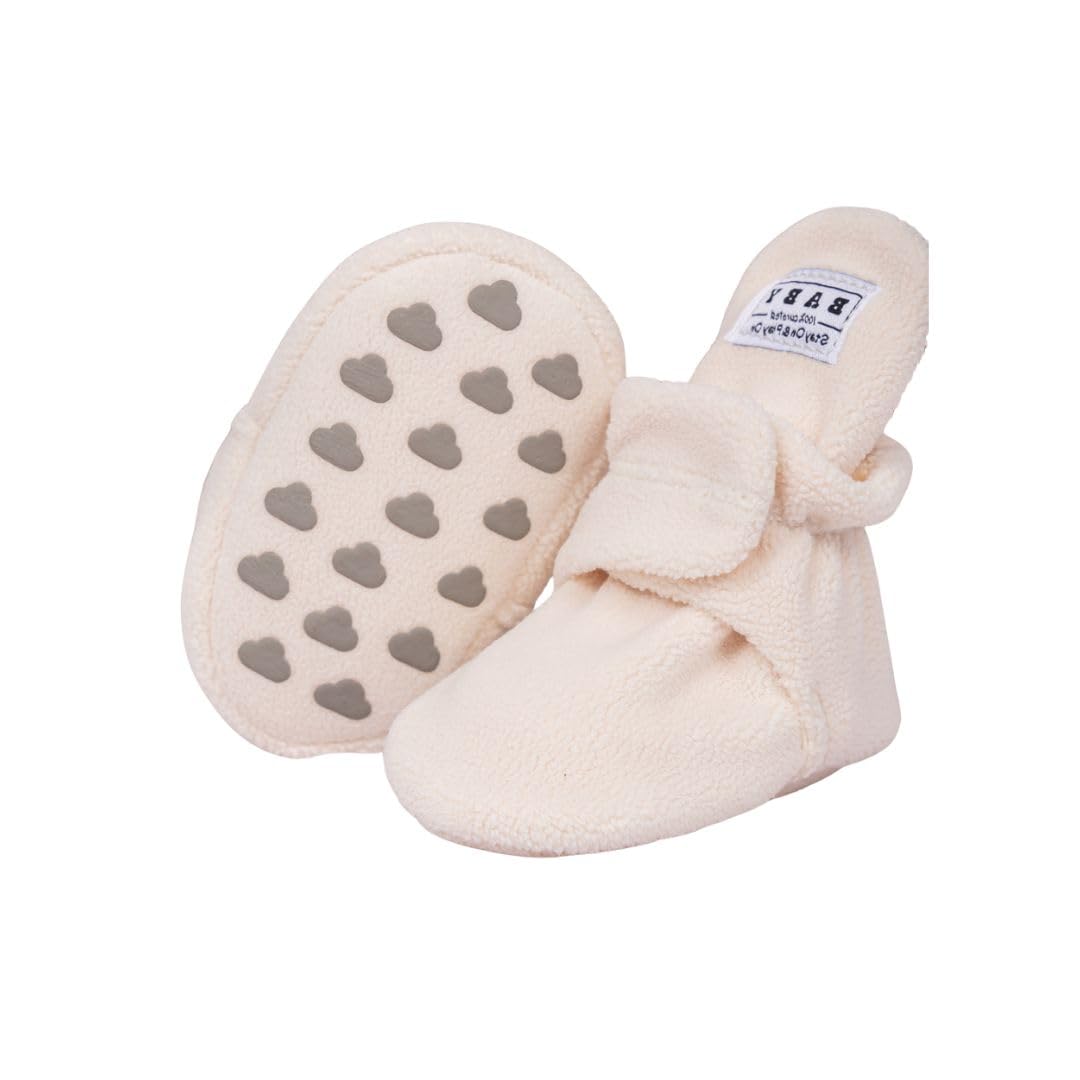 Fleece Baby Booties with Non-Slip Grippers - Beige Polar Feet
