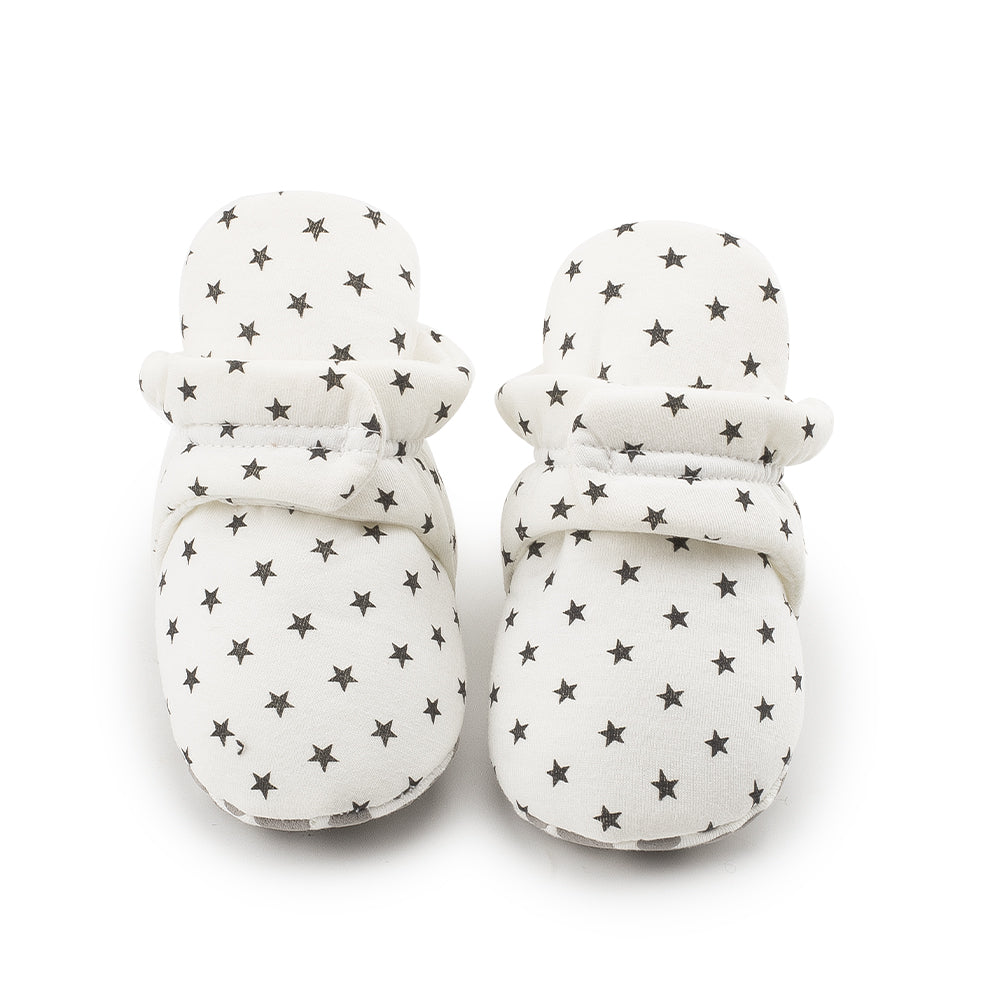 Cotton Star Baby Booties with Gripper Soles - White Star Polar Feet