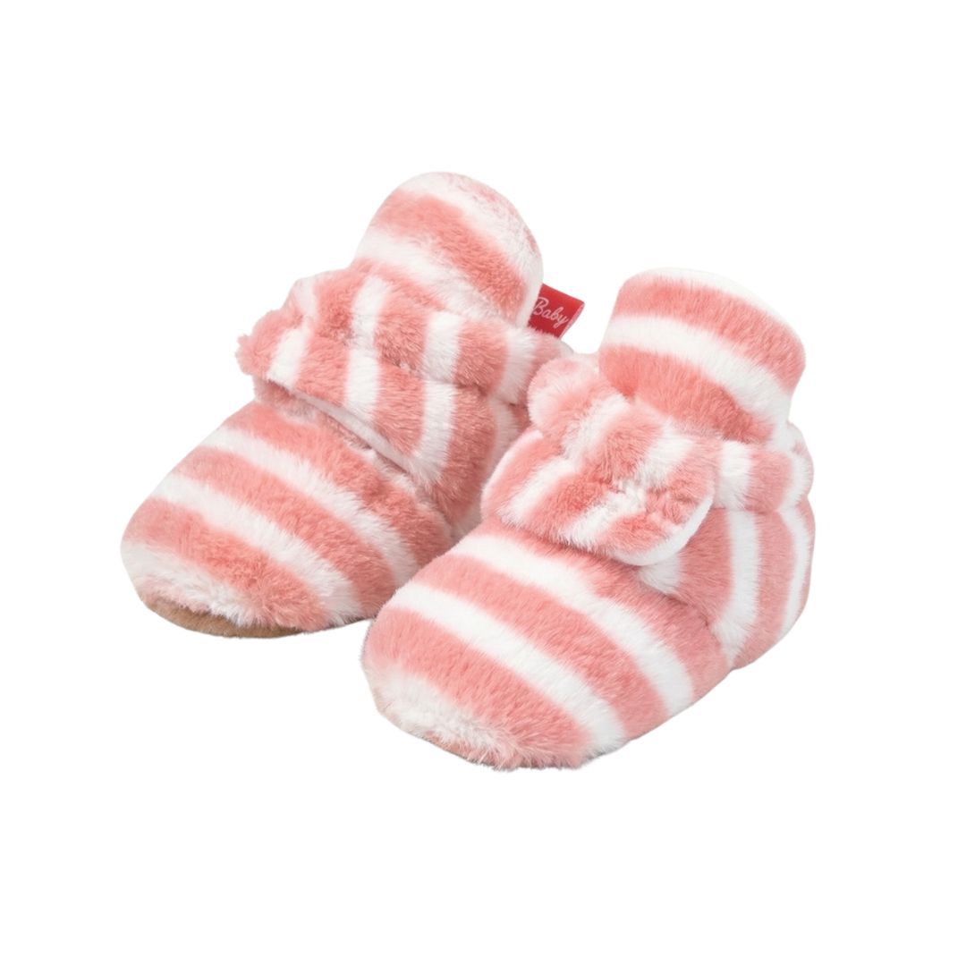 Faux Fur Baby Booties with Grippers - Pink Polar Feet